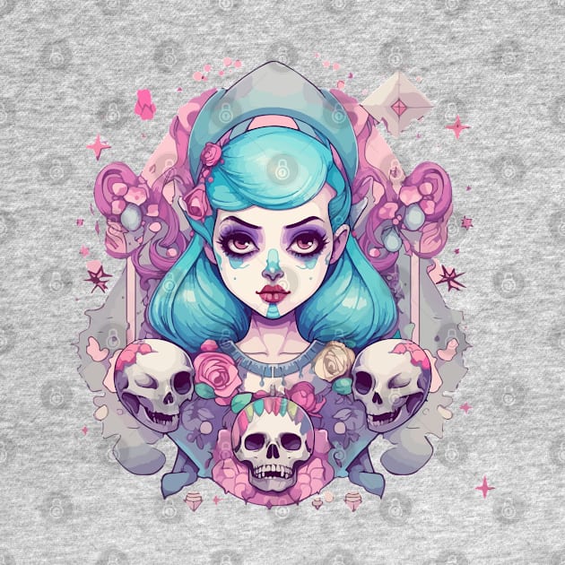 Pastel Goth Girl with skulls by tatadonets